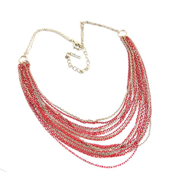 NWOT – Kenneth Cole – Red & Shiny Gold Tone Multi Chain 18” Necklace - Picture 1 of 7